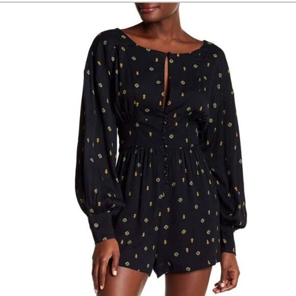 Free People Love Grows Front Button Print Romper - Picture 7 of 8